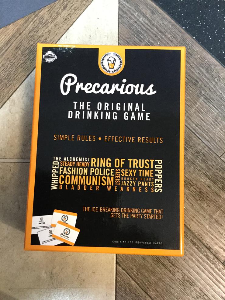 Precarious Drinking game – 100 unique cards to decide who drinks (NEW AND IMPROVED EDITION)